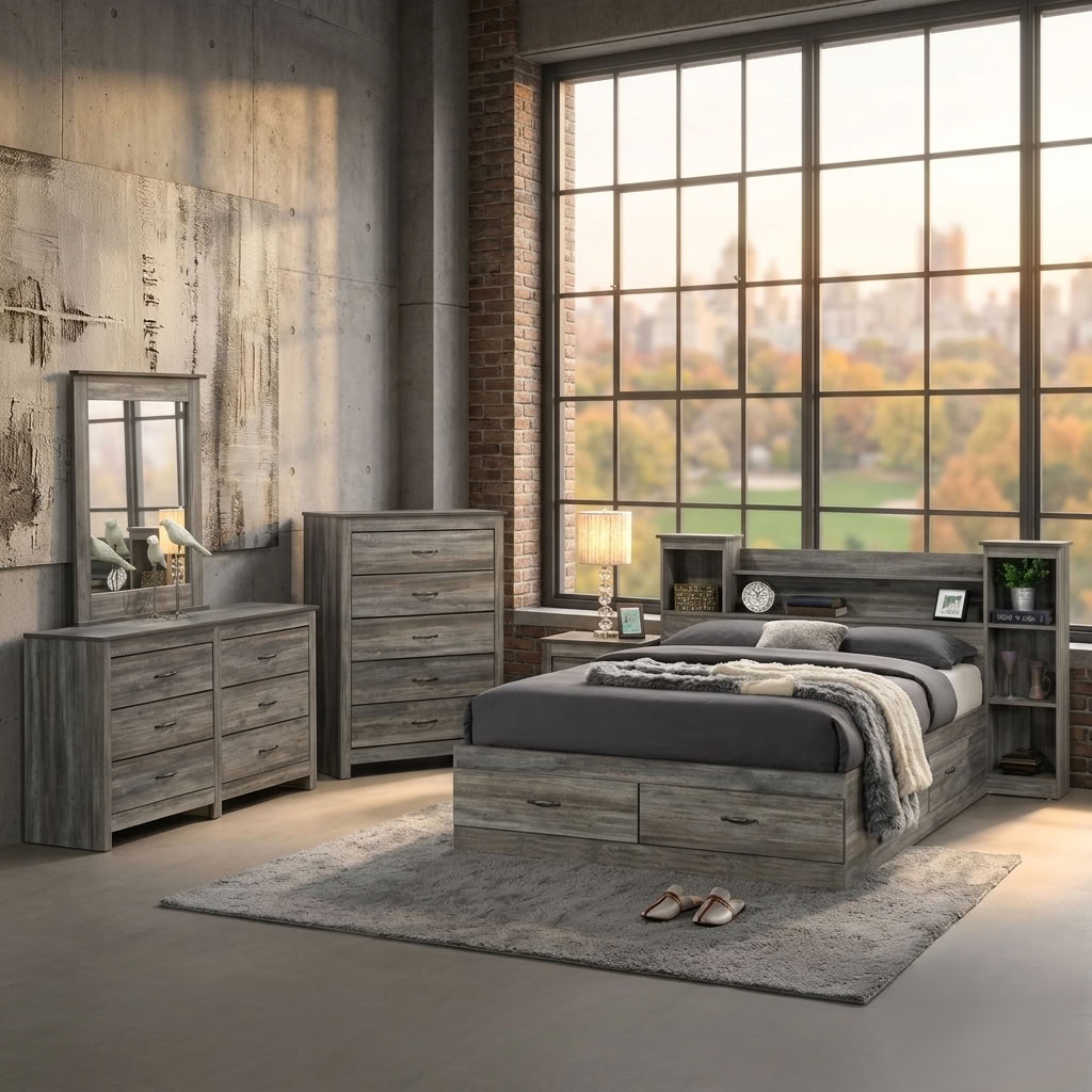 Canadian Made 6PC Bedroom Set Suede Grey 6730