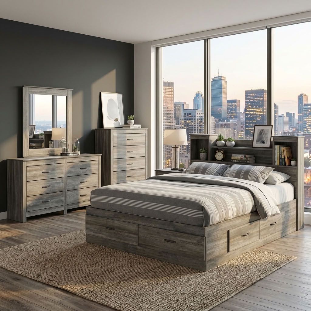 Canadian Made 6PC Bedroom Set Suede Grey 6730