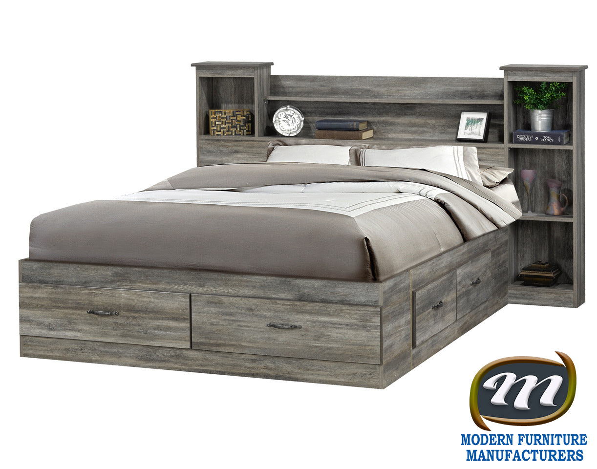 Canadian Made Wooden Bed Suede Grey 6730