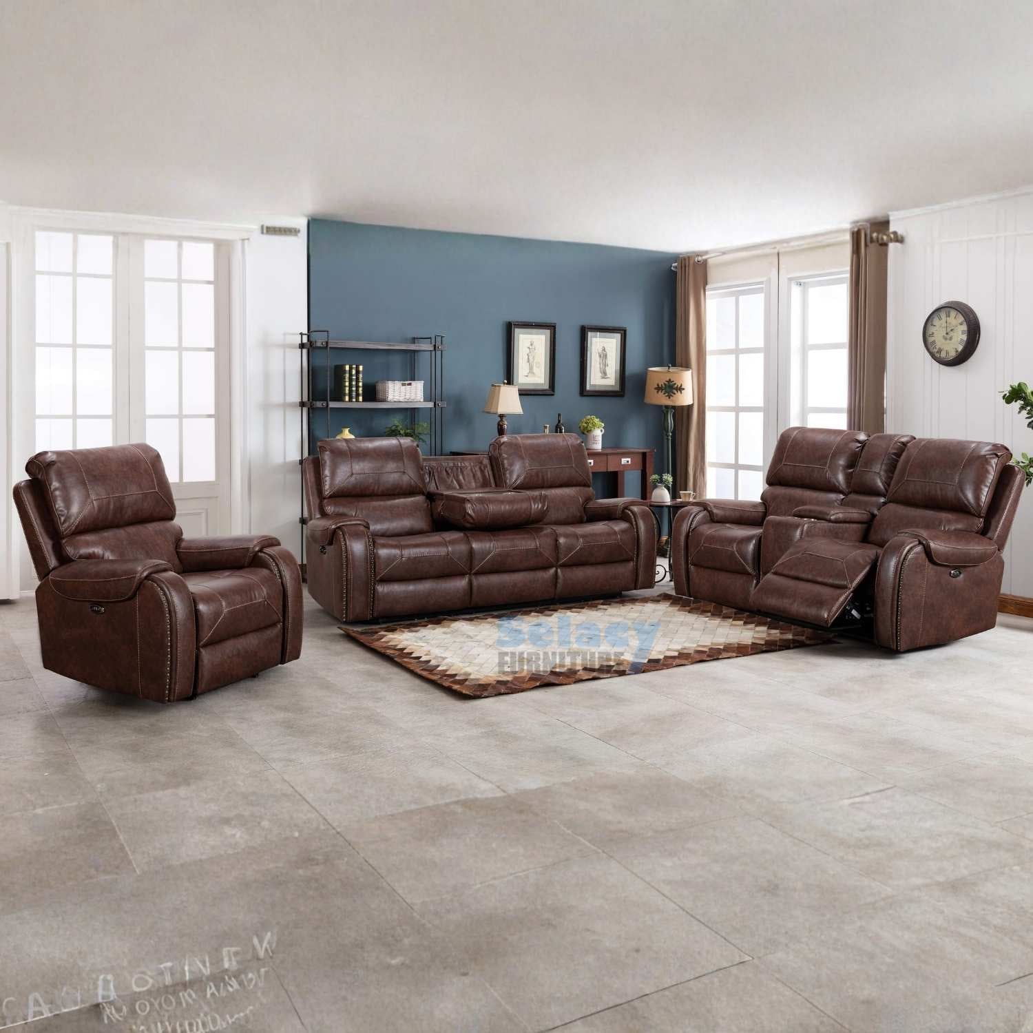 Genuine Leather Power Recliner Sofa Set 7115
