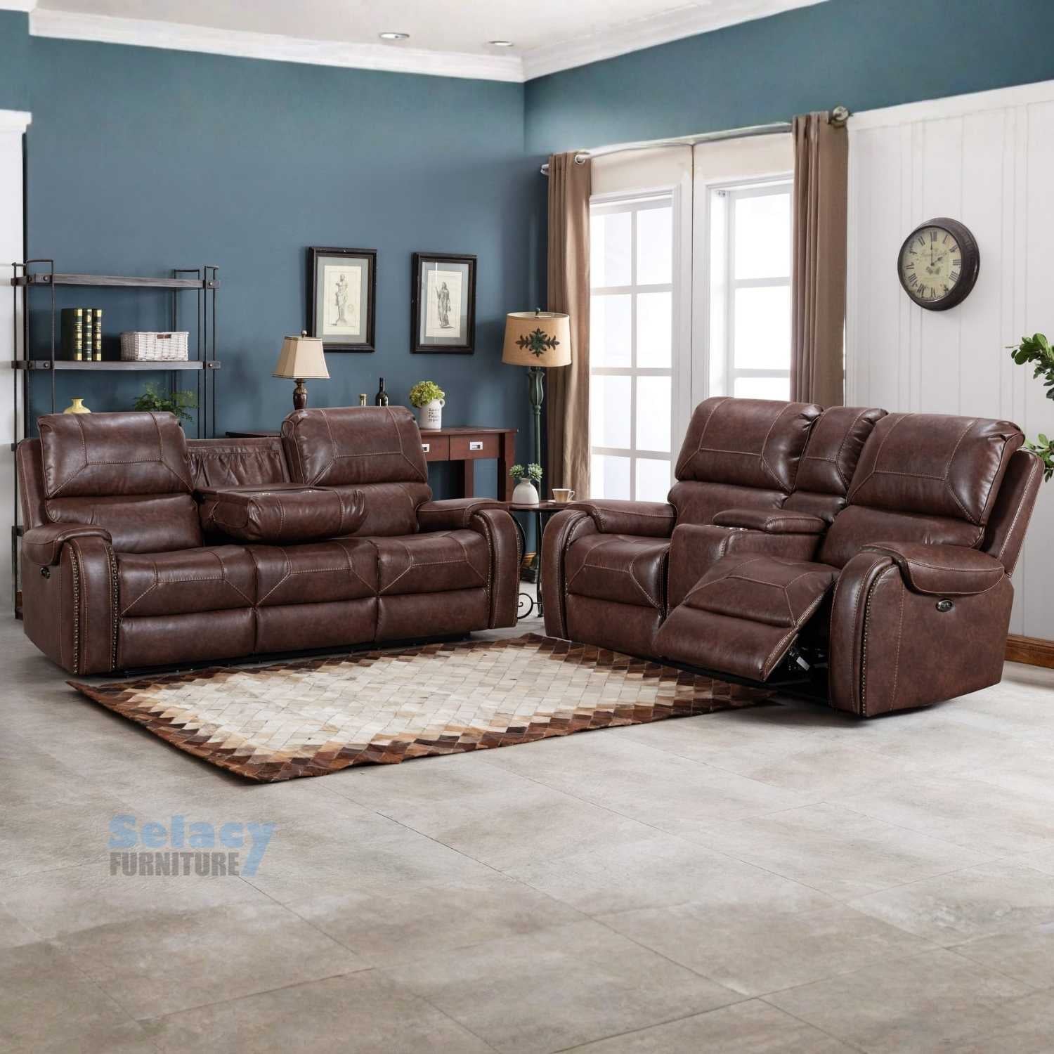 Genuine Leather Power Recliner Sofa Set 7115