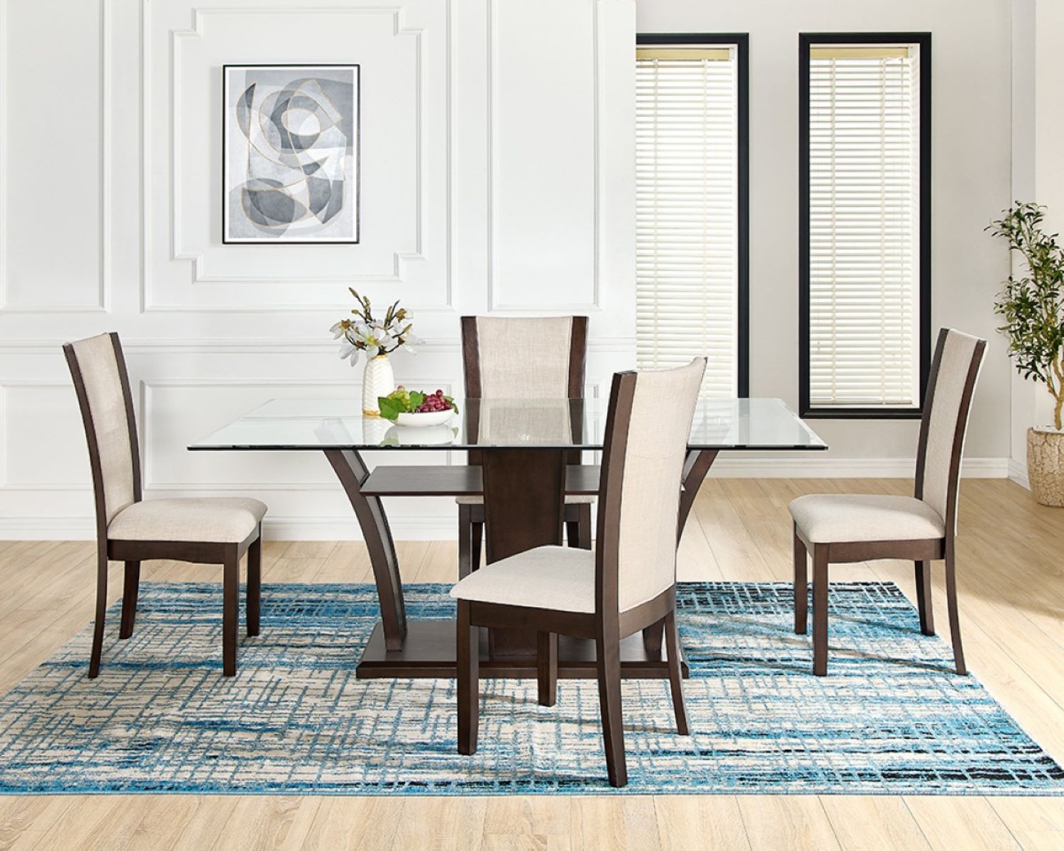 Aria Glass Dining Table With 4 Chairs Espresso - 71545