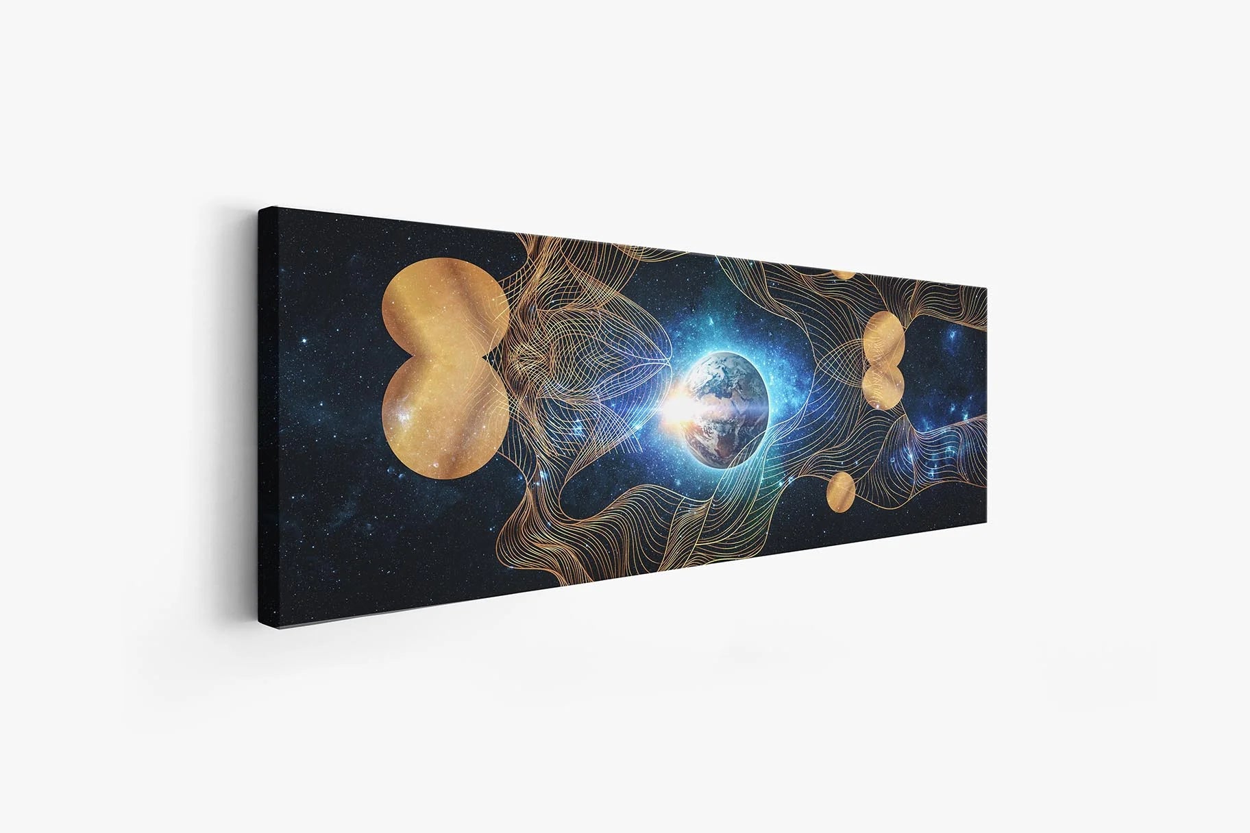 Abstract Earth Composition with Silver and Gold Glitter Finish Canvas Art 72" X 24"