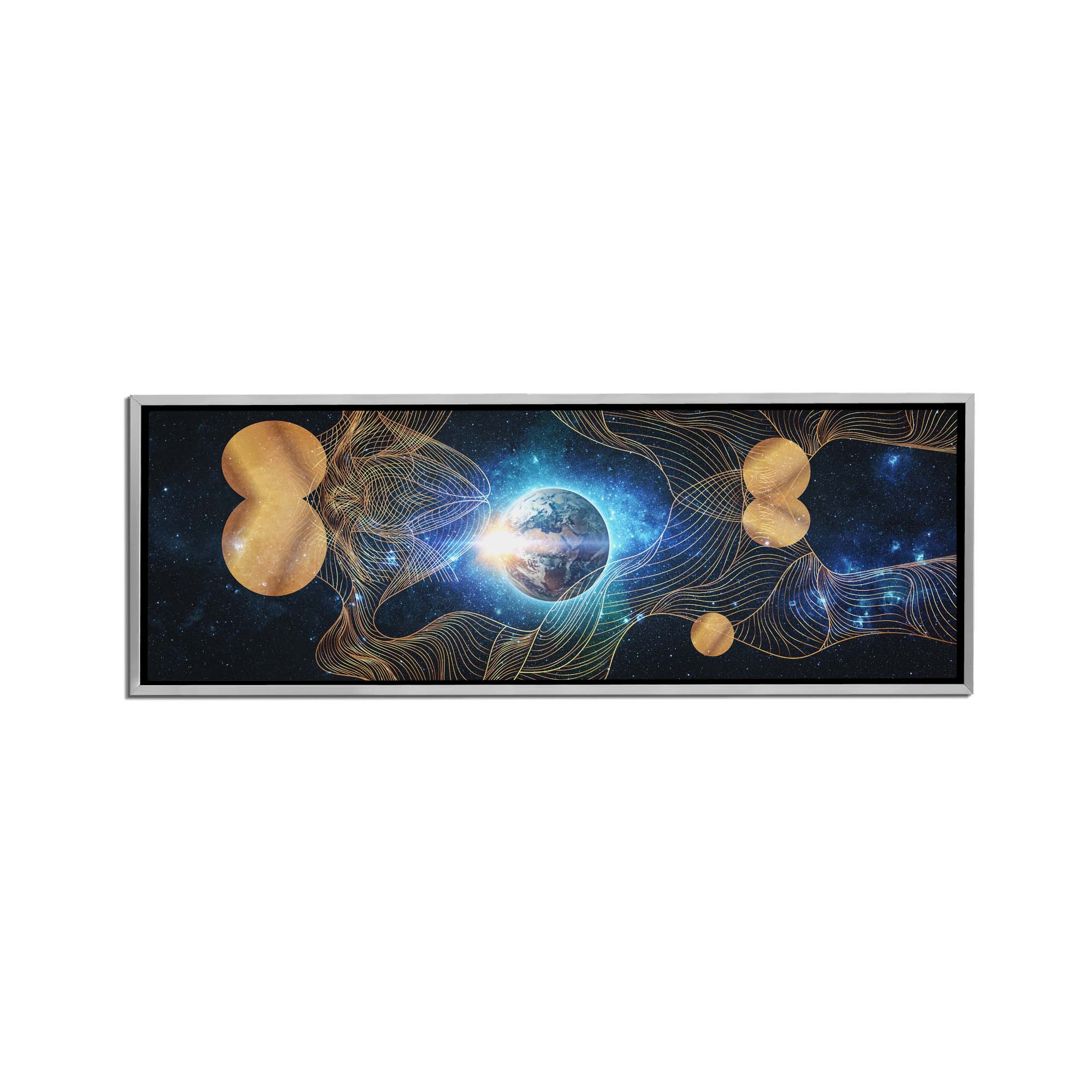 Abstract Earth Composition with Silver and Gold Glitter Finish Canvas Art 72" X 24"