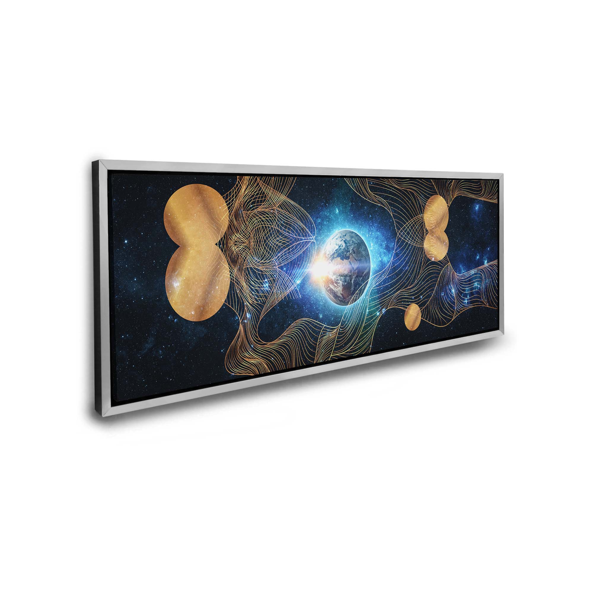 Abstract Earth Composition with Silver and Gold Glitter Finish Canvas Art 72" X 24"