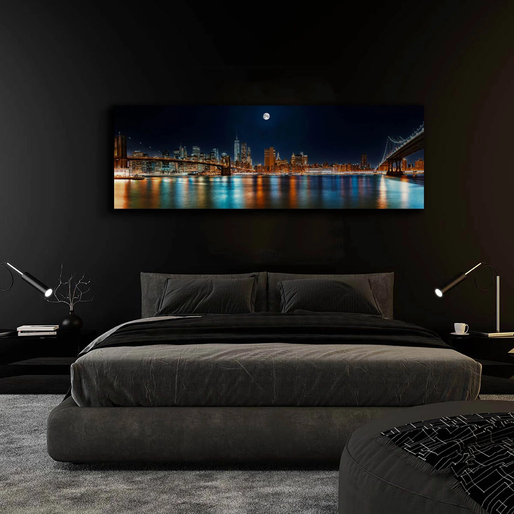 NYC Moon Skyline Canvas Art 72" x 24"