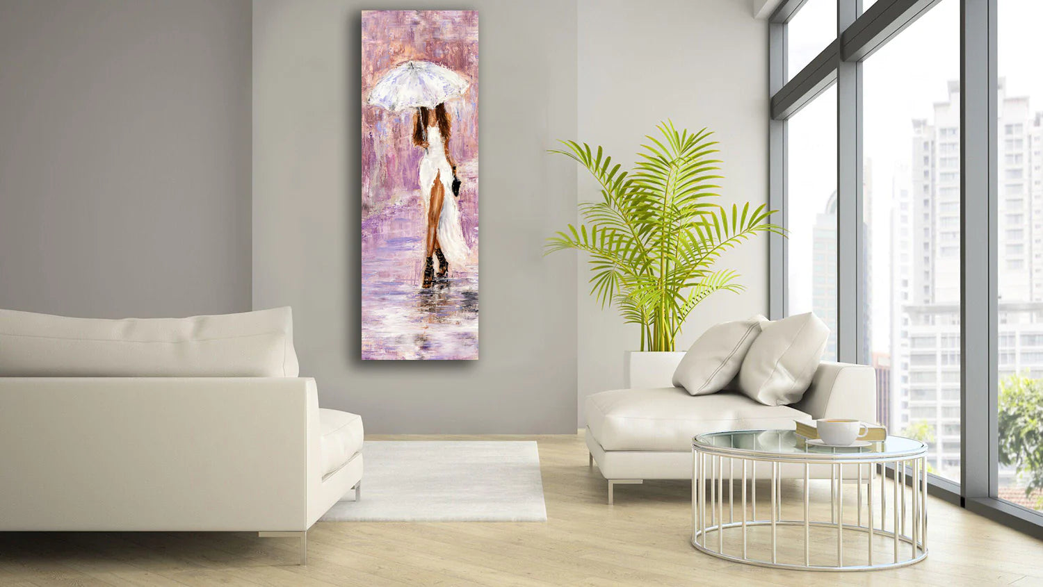 Pink Painted Lady w/ Umbrella Acrylic Painting 72" x 24"