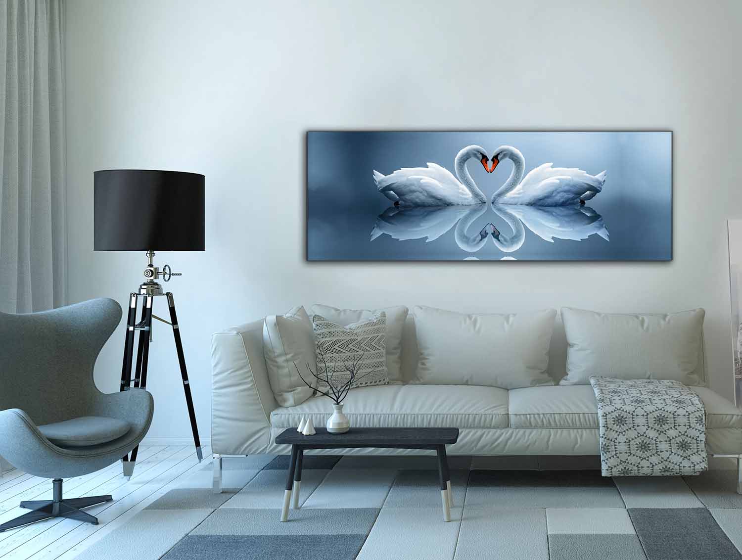 Kissing Swans Canvas Art 72" x 24"