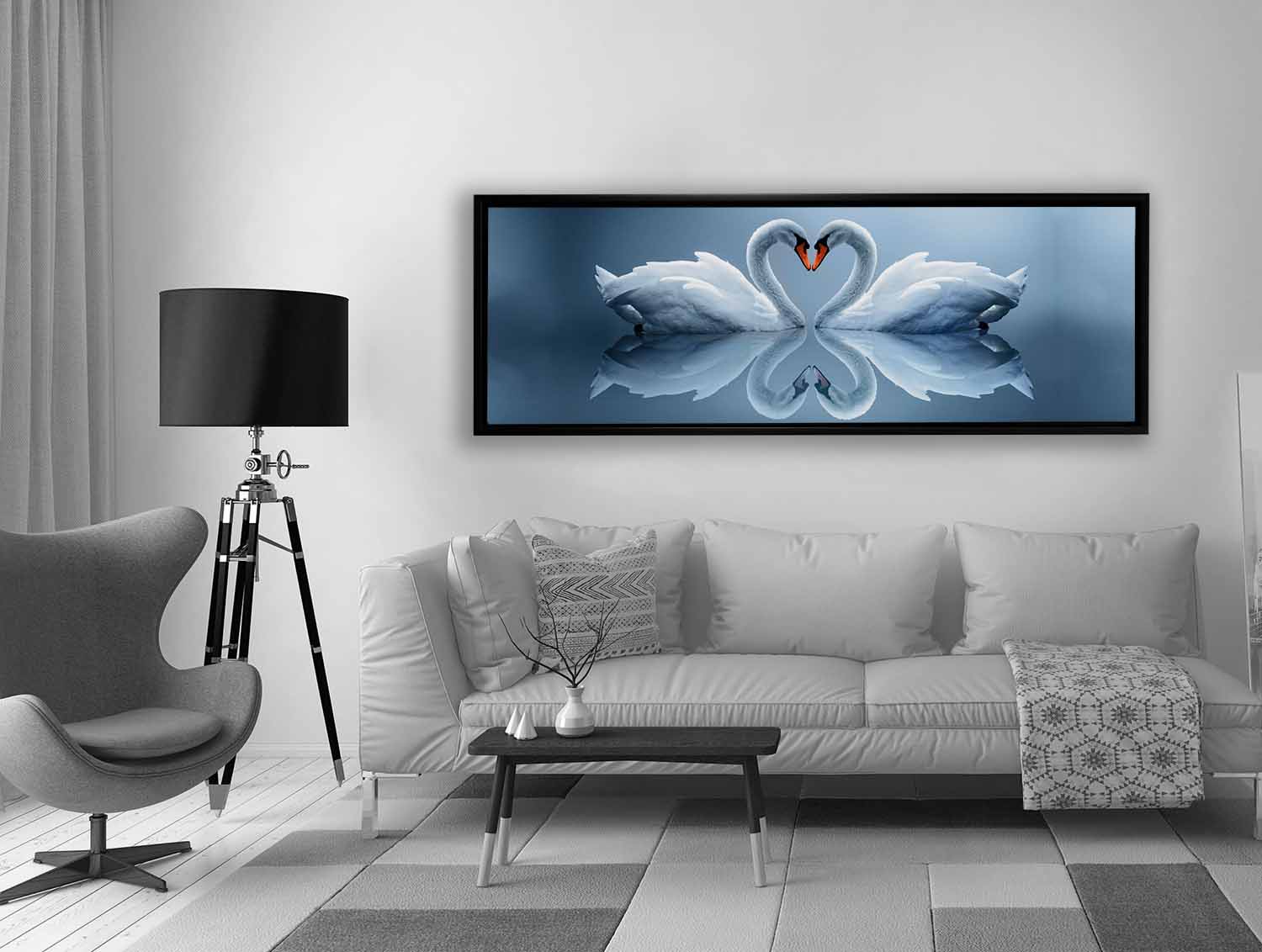 Kissing Swans Canvas Art 72" x 24"