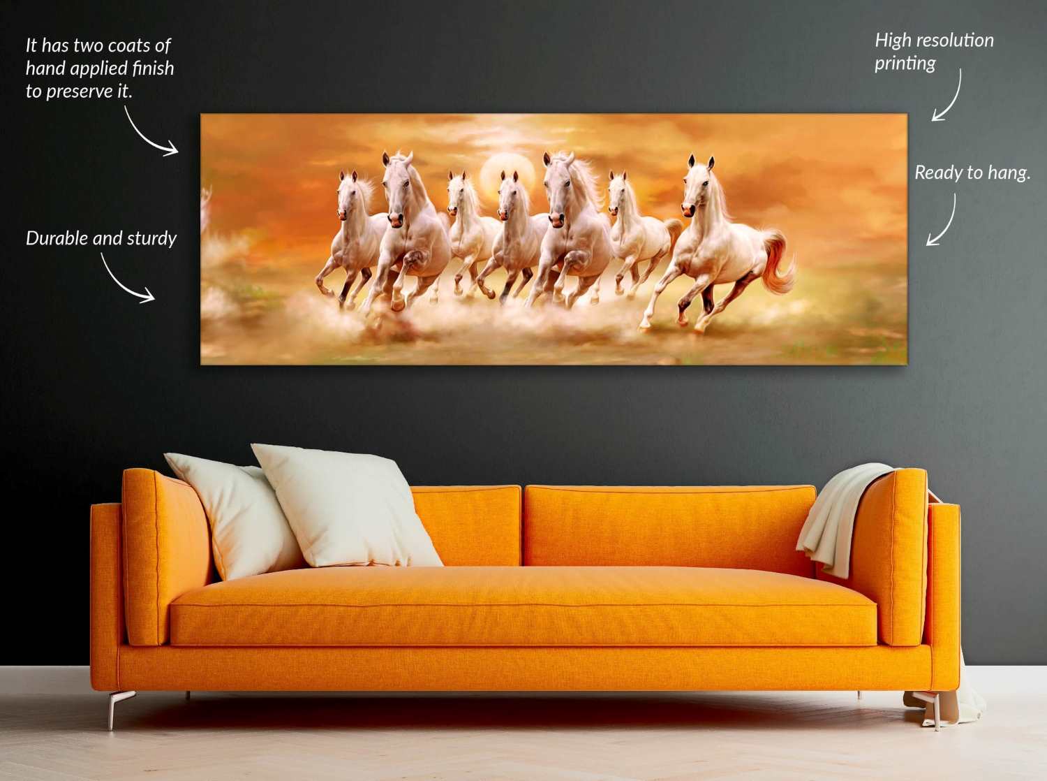 7 Horses and Sunshine-Wall Decor- Hand applied gold varnish 7224-128