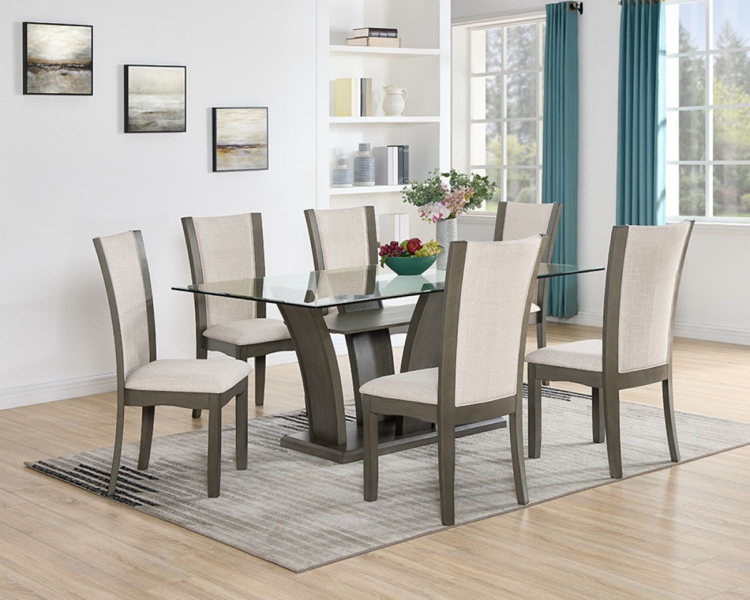 Aria Glass Dining Table With 6 Chairs Grey - 183727