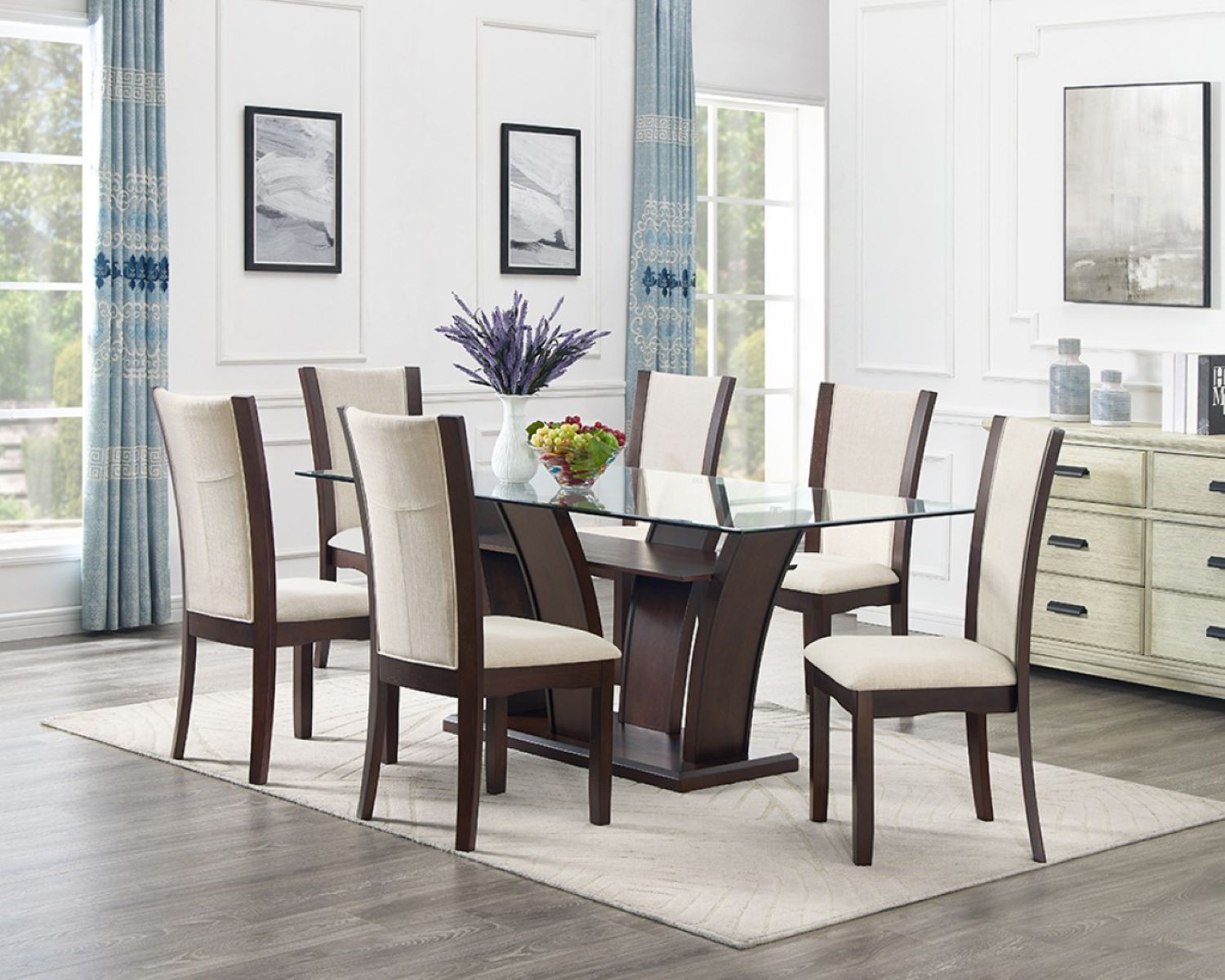 Aria Glass Dining Table With 6 Chairs Espresso - 71547