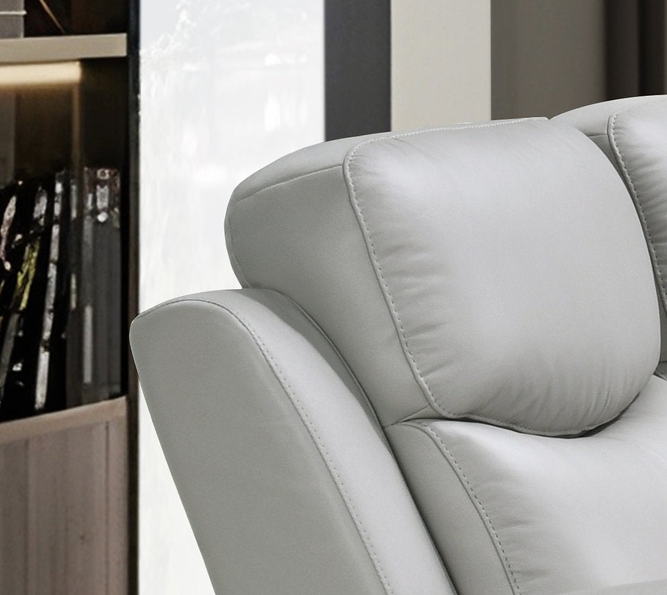 Light Grey Genuine Leather Power REcliner Sofa Set