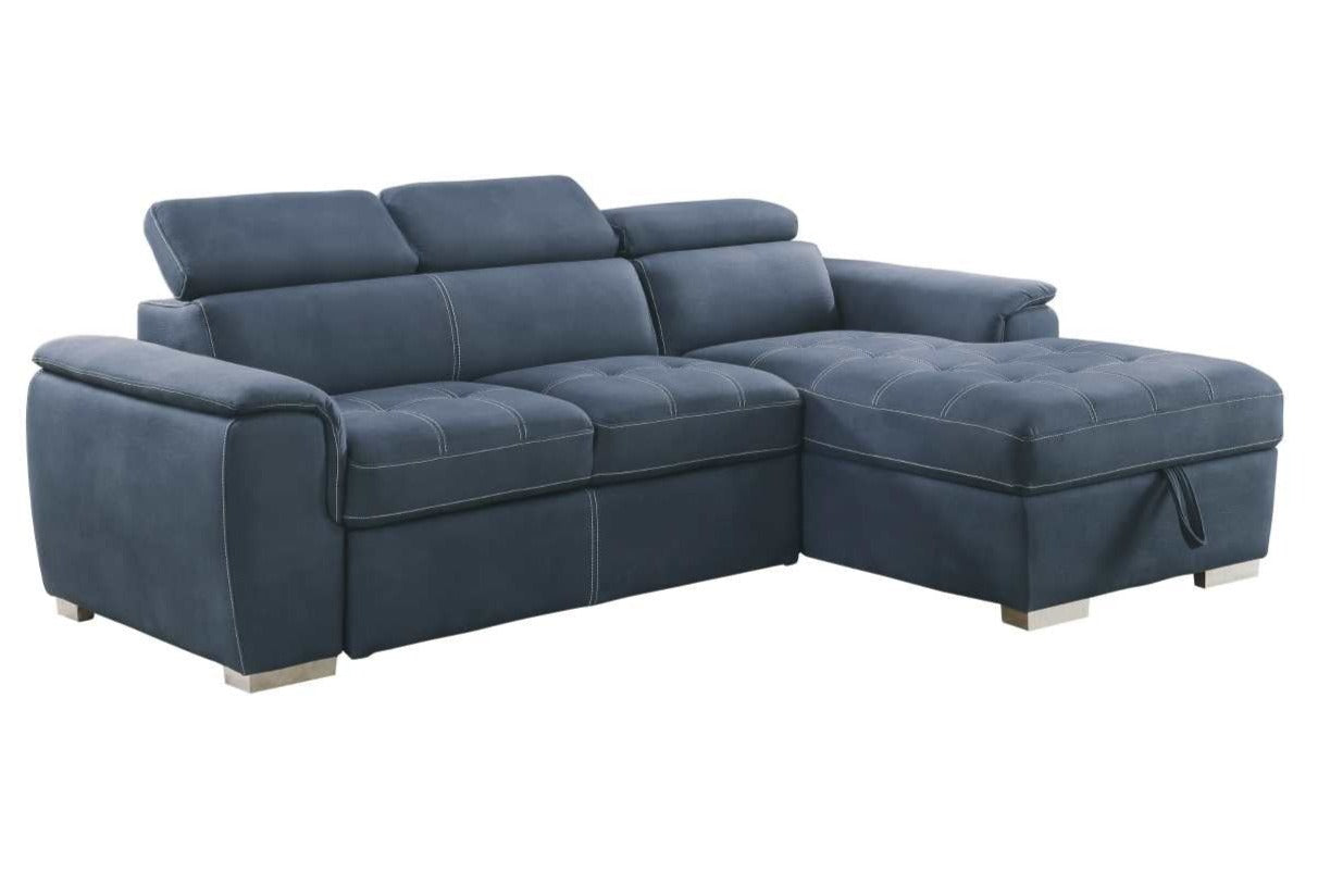 Ferriday Blue Fabric Sectional Sofa Bed with Right Storage Chaise 8228 2