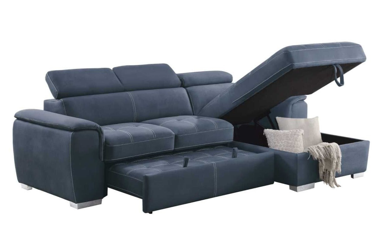 Ferriday Blue Fabric Sectional Sofa Bed with Right Storage Chaise 8228 2
