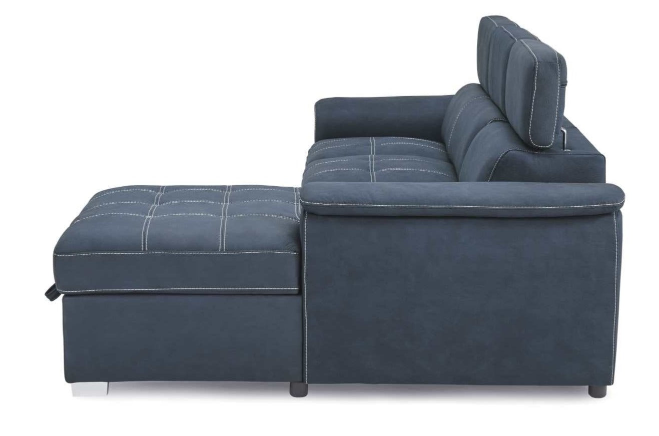 Ferriday Blue Fabric Sectional Sofa Bed with Right Storage Chaise 8228