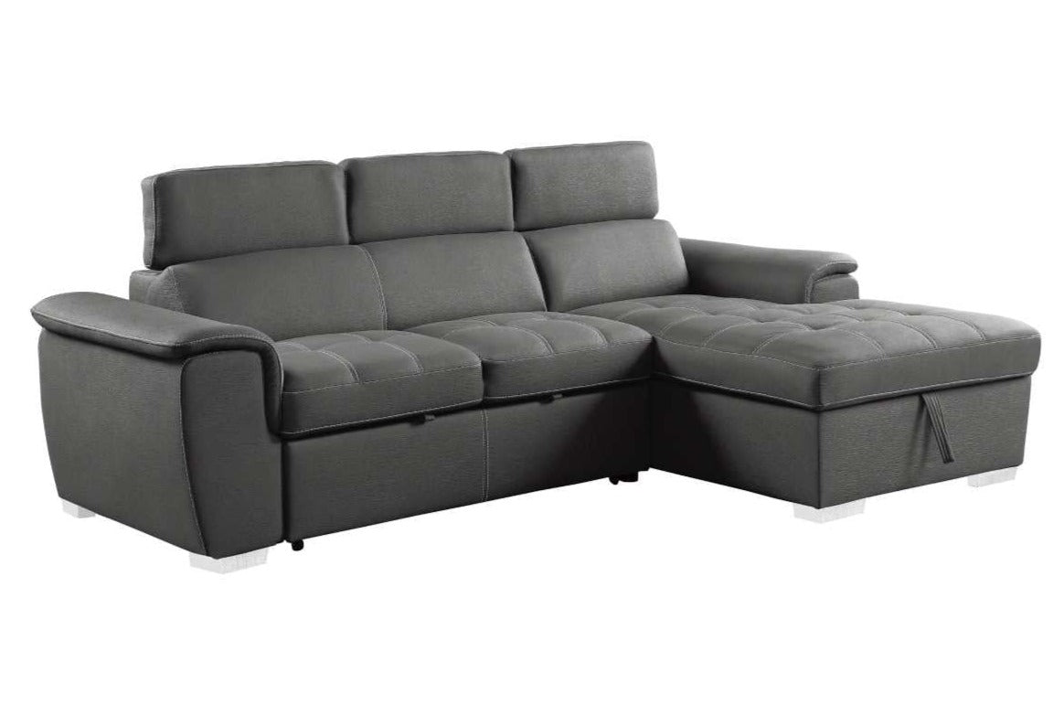 Ferriday Grey Fabric Sectional Sofa Bed with Right Storage Chaise 8228