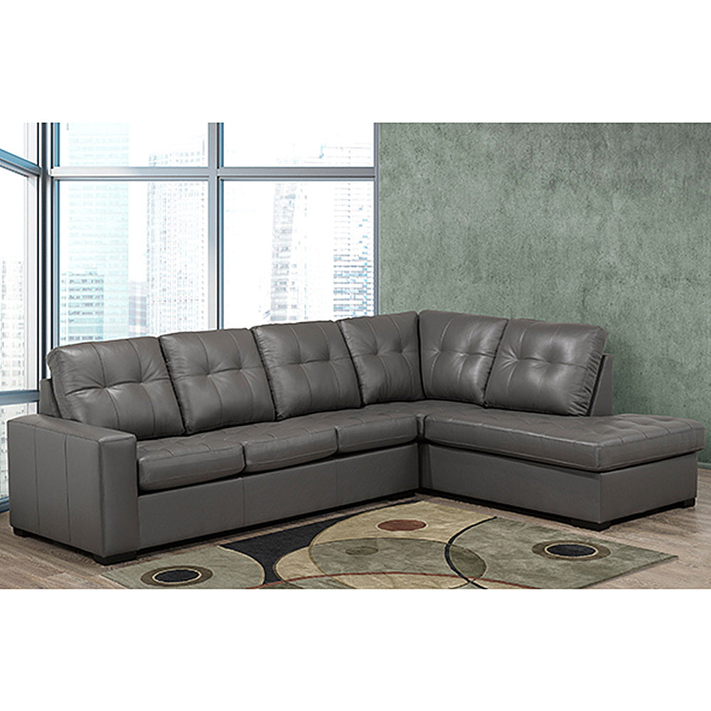 Genuine Leather Canadian Made Zurick Grey Sectional Sofa 9883