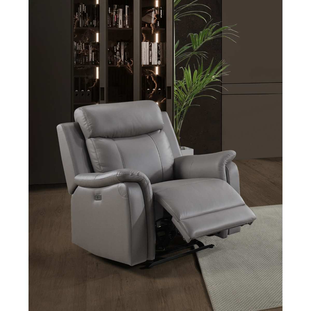 Cyrus Top Grain Leather Power Glider Recliner Chair Light Grey 99840