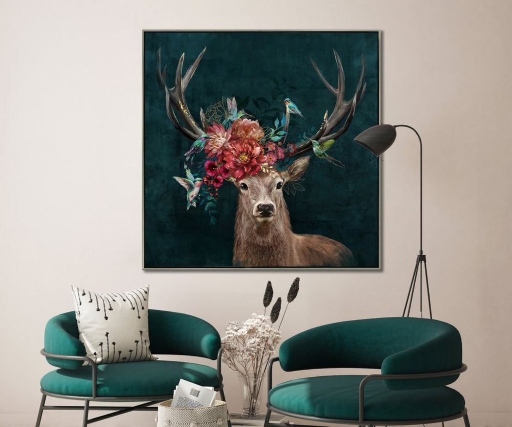Floral Antlers Canvas Art 36" x 36"
