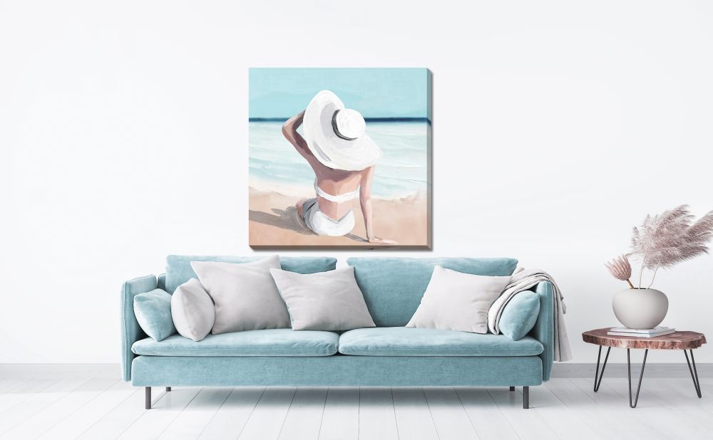 White Beach Hat Canvas Art 36" x 36"