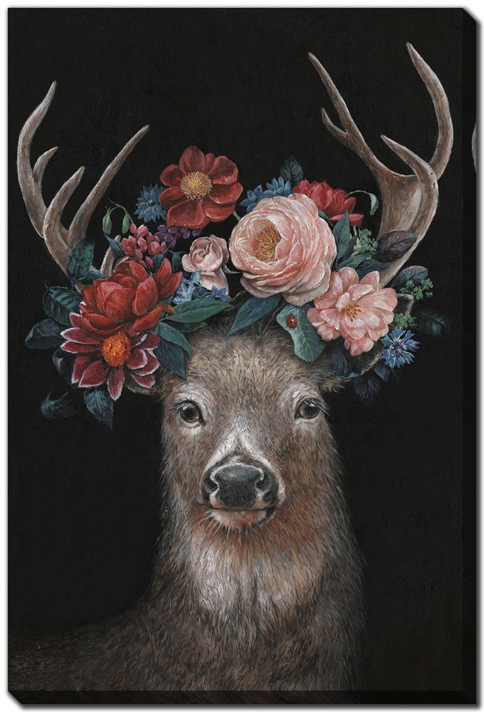 Floral Deer Canvas Art 24" x 36"