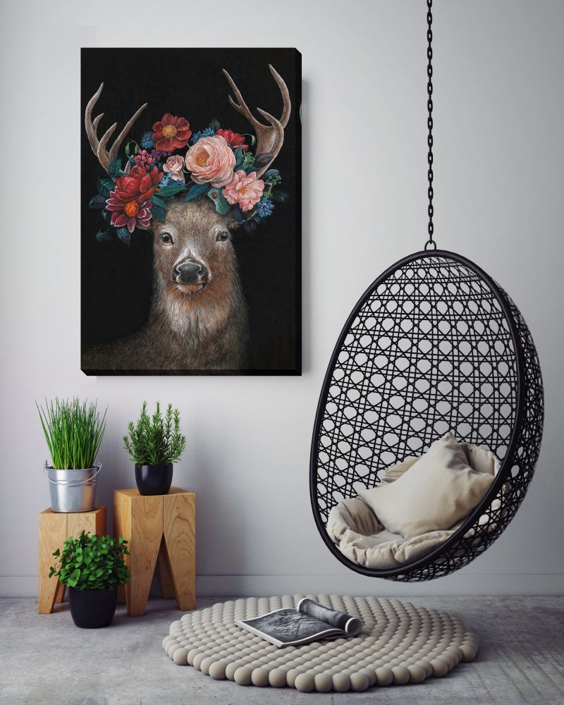 Floral Deer Canvas Art 24" x 36"