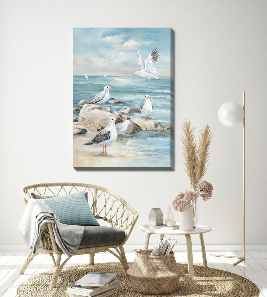 Shore Bird Gathering Canvas Art 28" x 40"