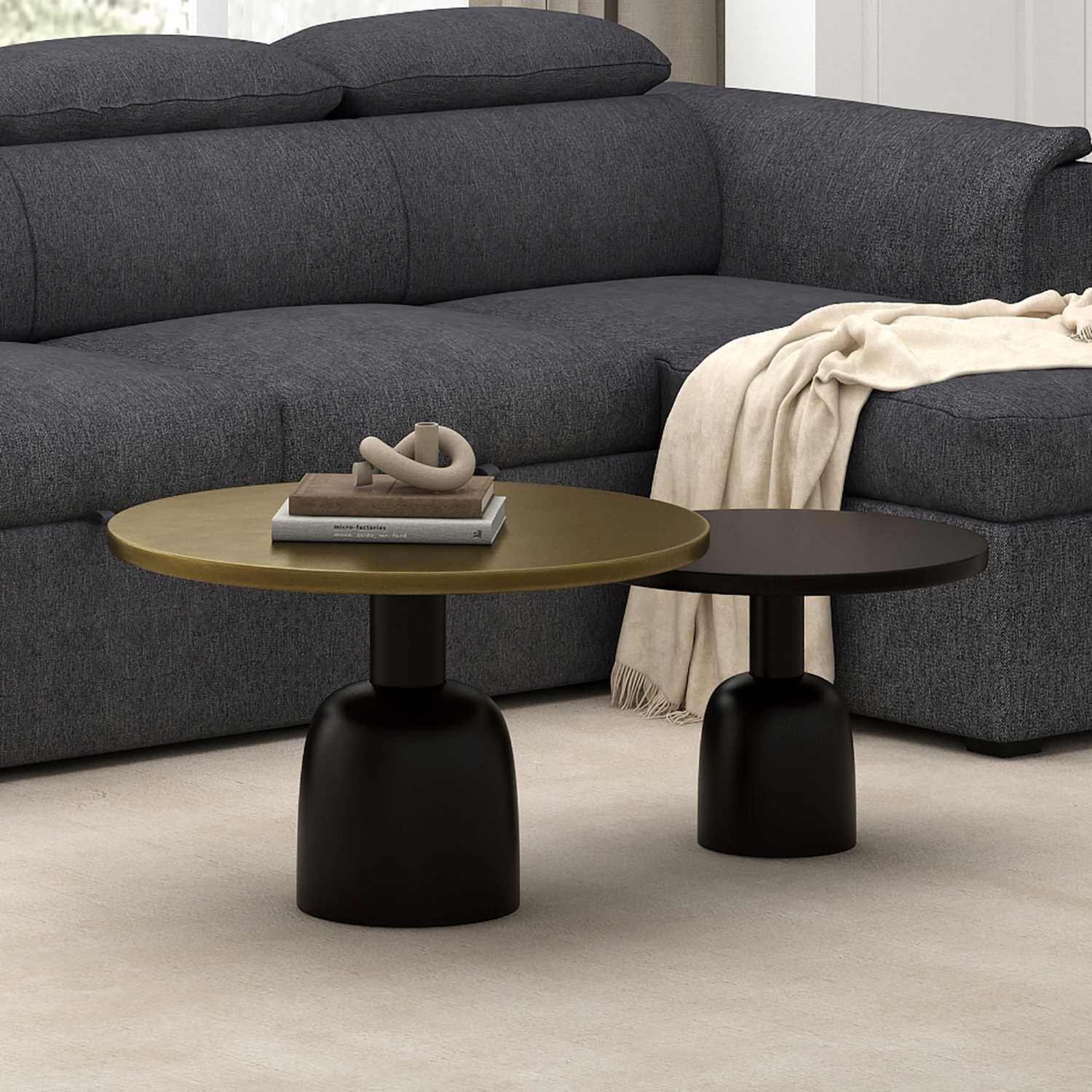 Adira 2pc Round Coffee Table Set in Antique Gold and Black 303-102