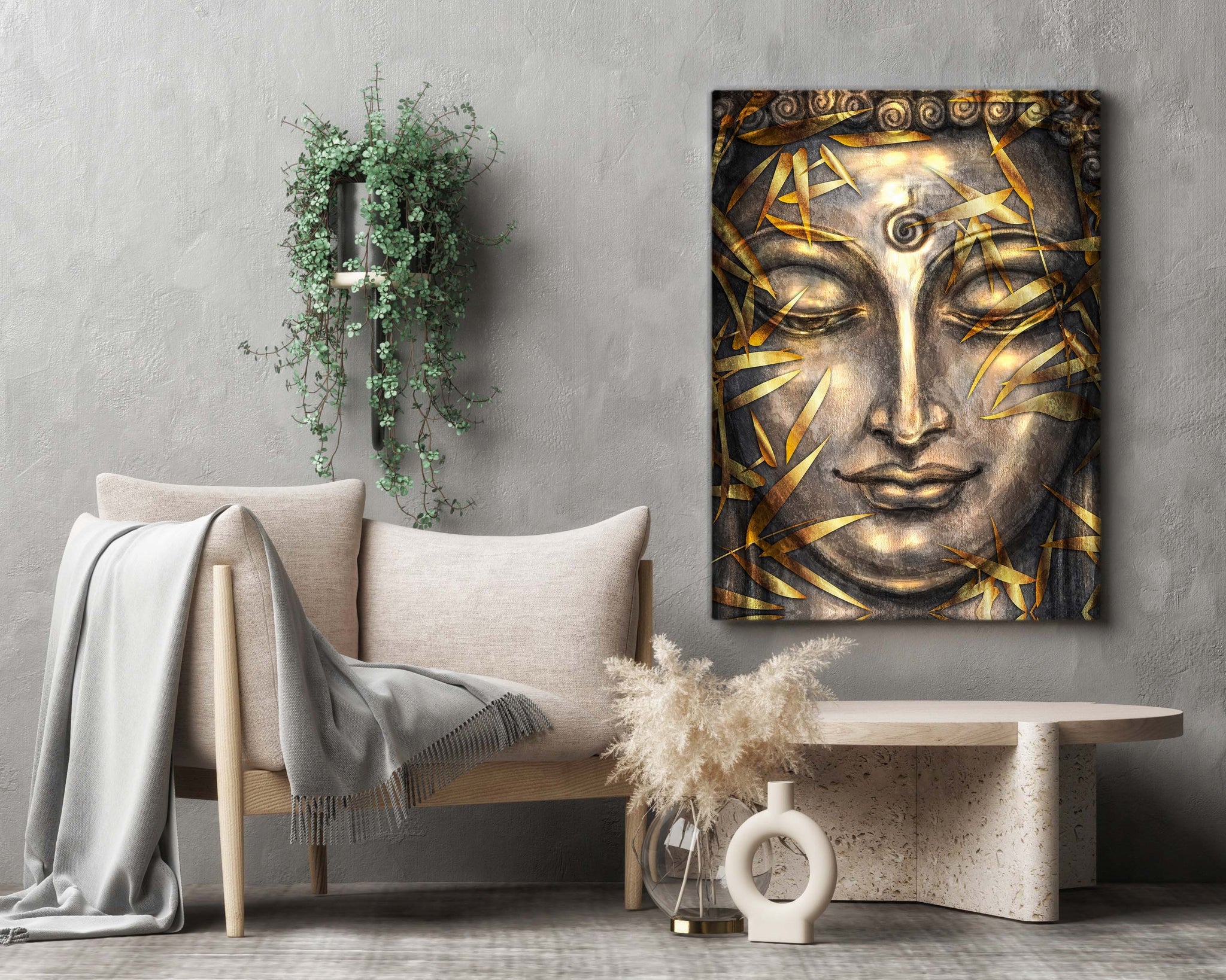 Gold Buddha with Gold Shimmer Glitter Finish Canvas Art 36" X 48"