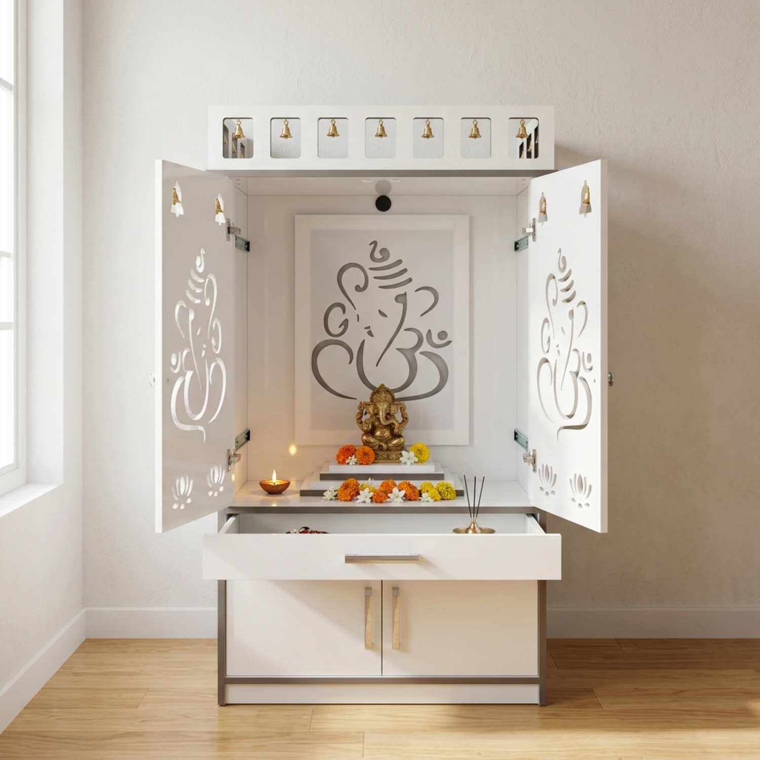 Aira Canadian Made Pooja Unit with Pocket Door