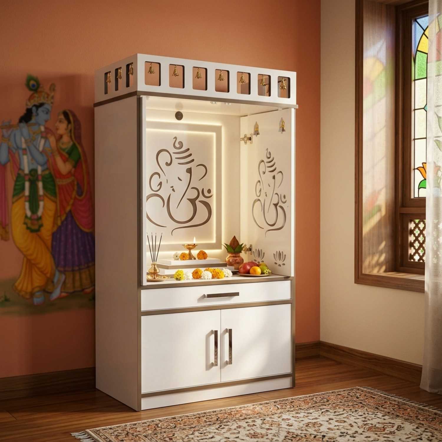 Aira Canadian Made Pooja Unit with Pocket Door