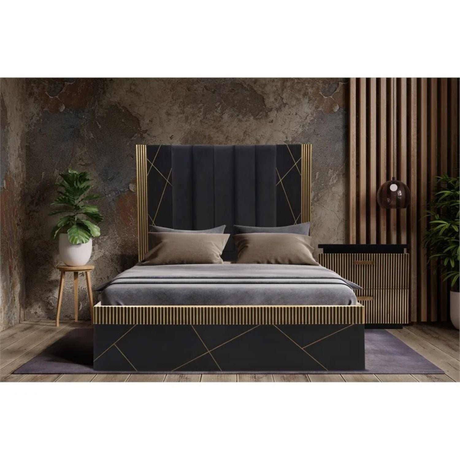 Allure Solid Wood Bed with Upholstered Headboard 1671