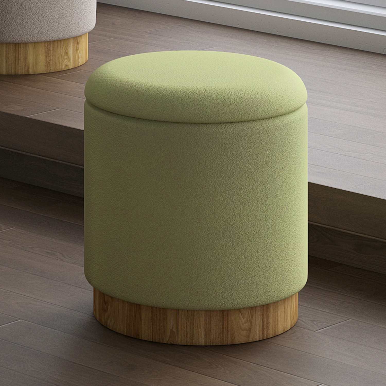 Alya Round Storage Ottoman in Sage and Natural 402-131