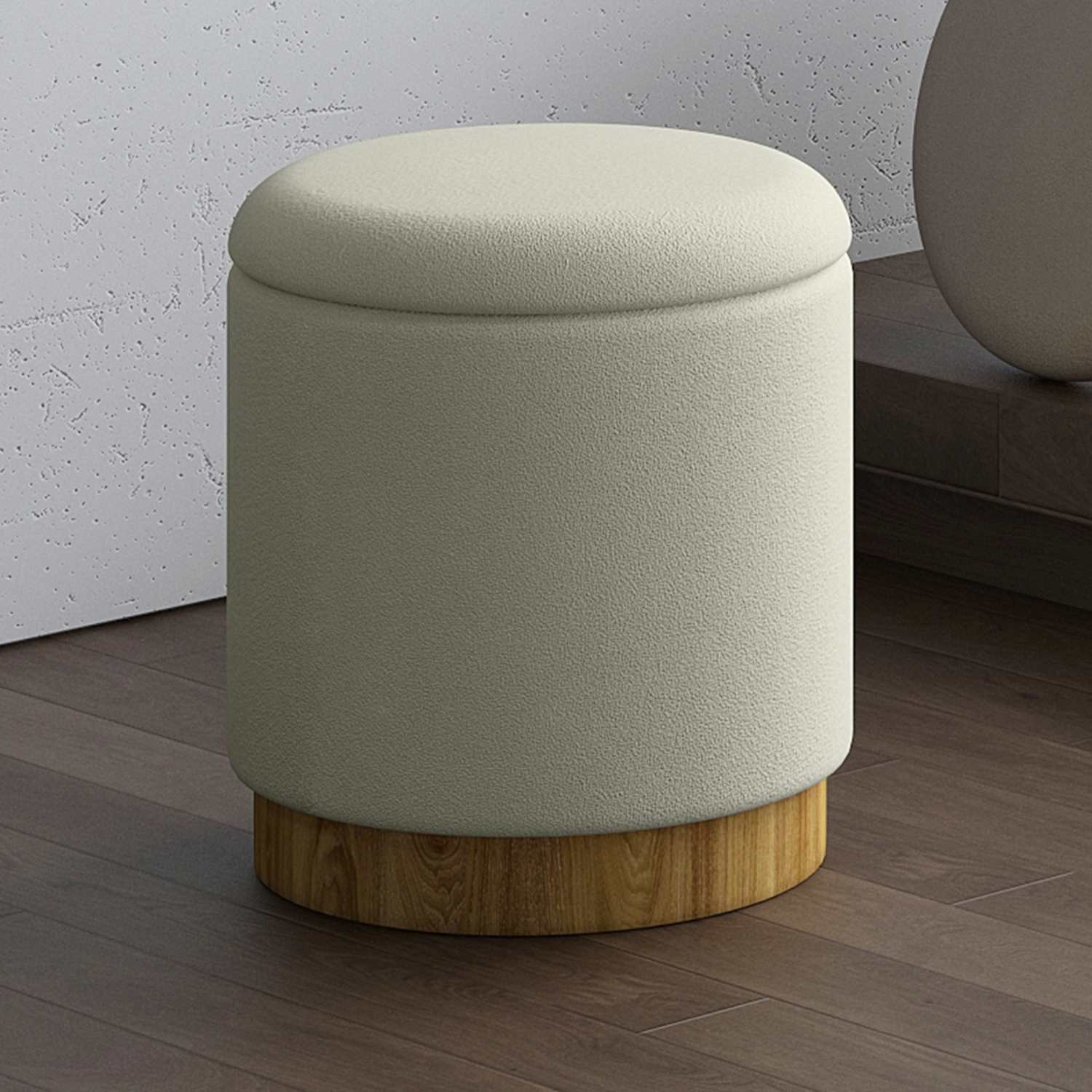 Alya Round Storage Ottoman in White and Natural 402-131