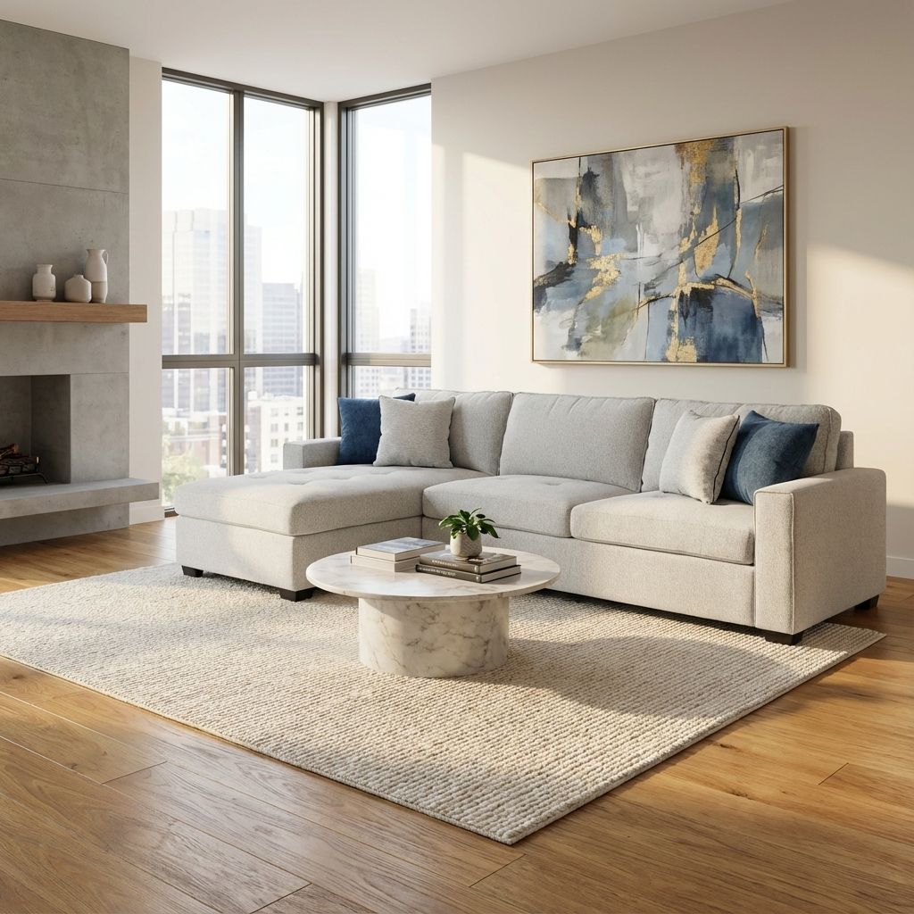 Amaya Reversible Off White Linen Weave Fabric Sectional KMF051