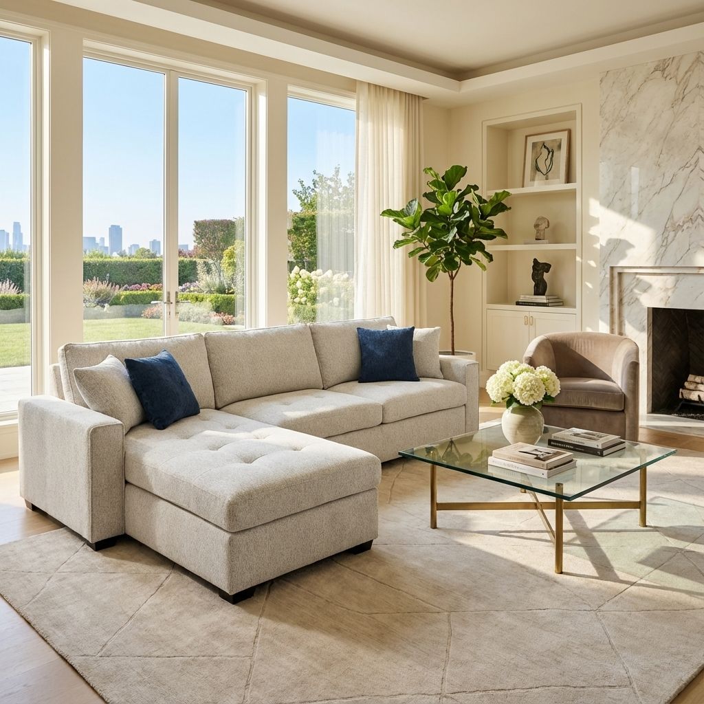 Amaya Reversible Off White Linen Weave Fabric Sectional KMF051