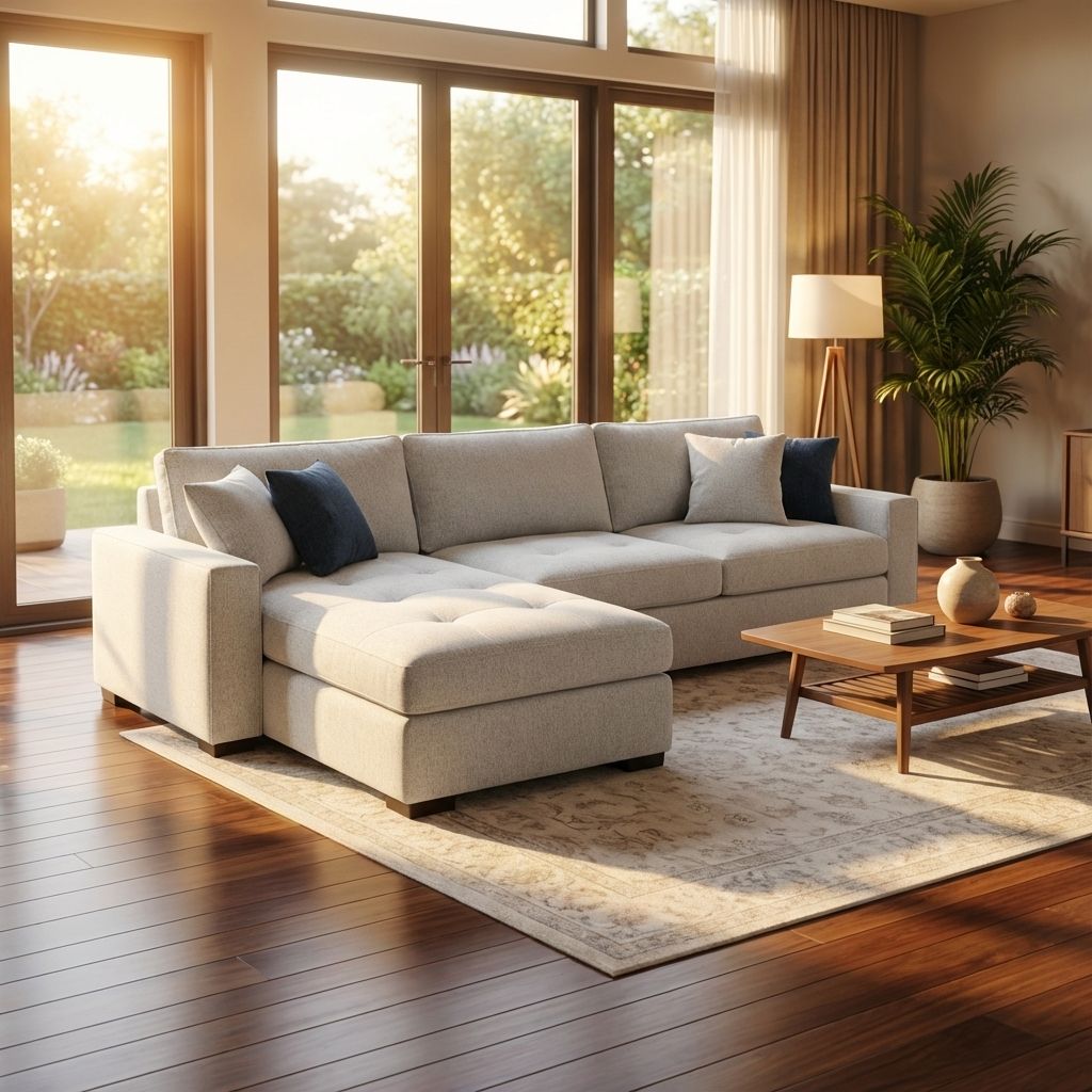 Amaya Reversible Off White Linen Weave Fabric Sectional KMF051