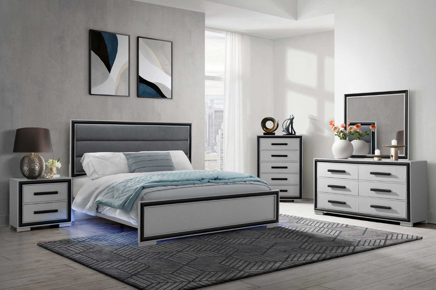 Amelia Silver & Black 2 Drawer Night Stand