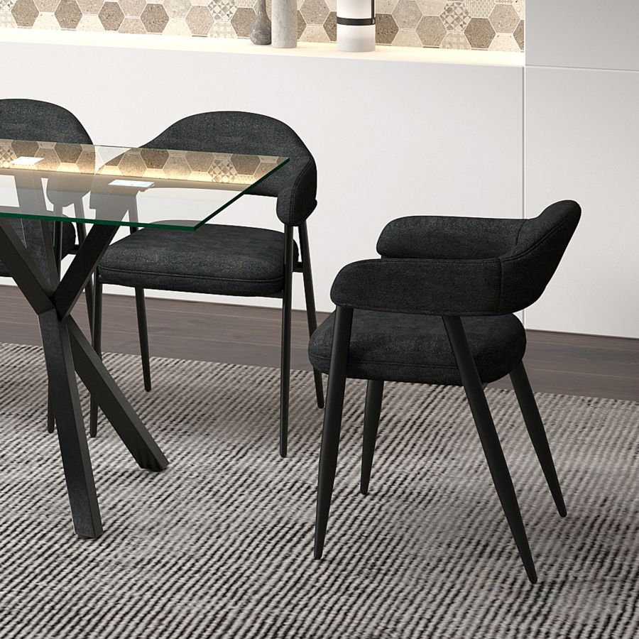 Archer Dining Chair, Set of 2, in Charcoal Fabric and Black 202-089