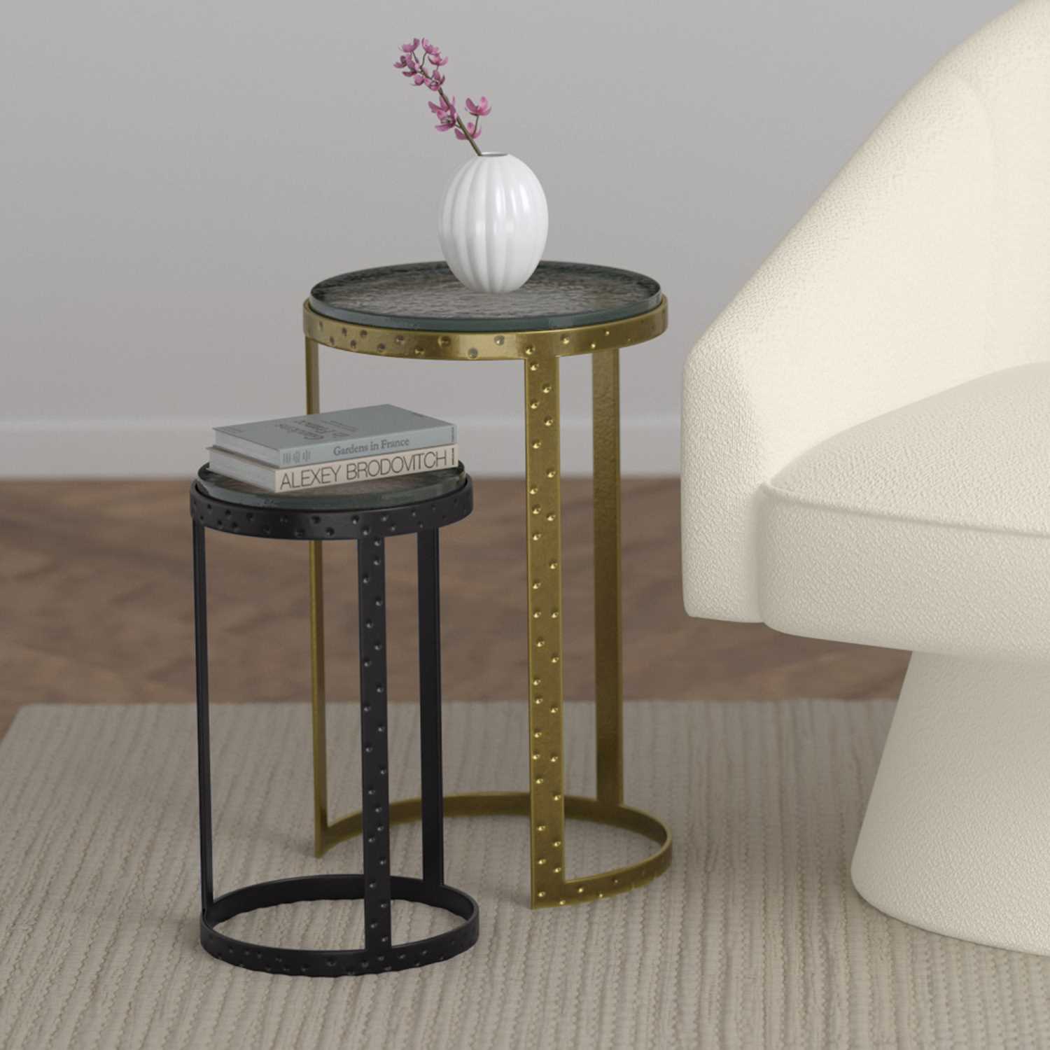 Ares 2pc Accent Table Set in Black and Antique Gold 501-098