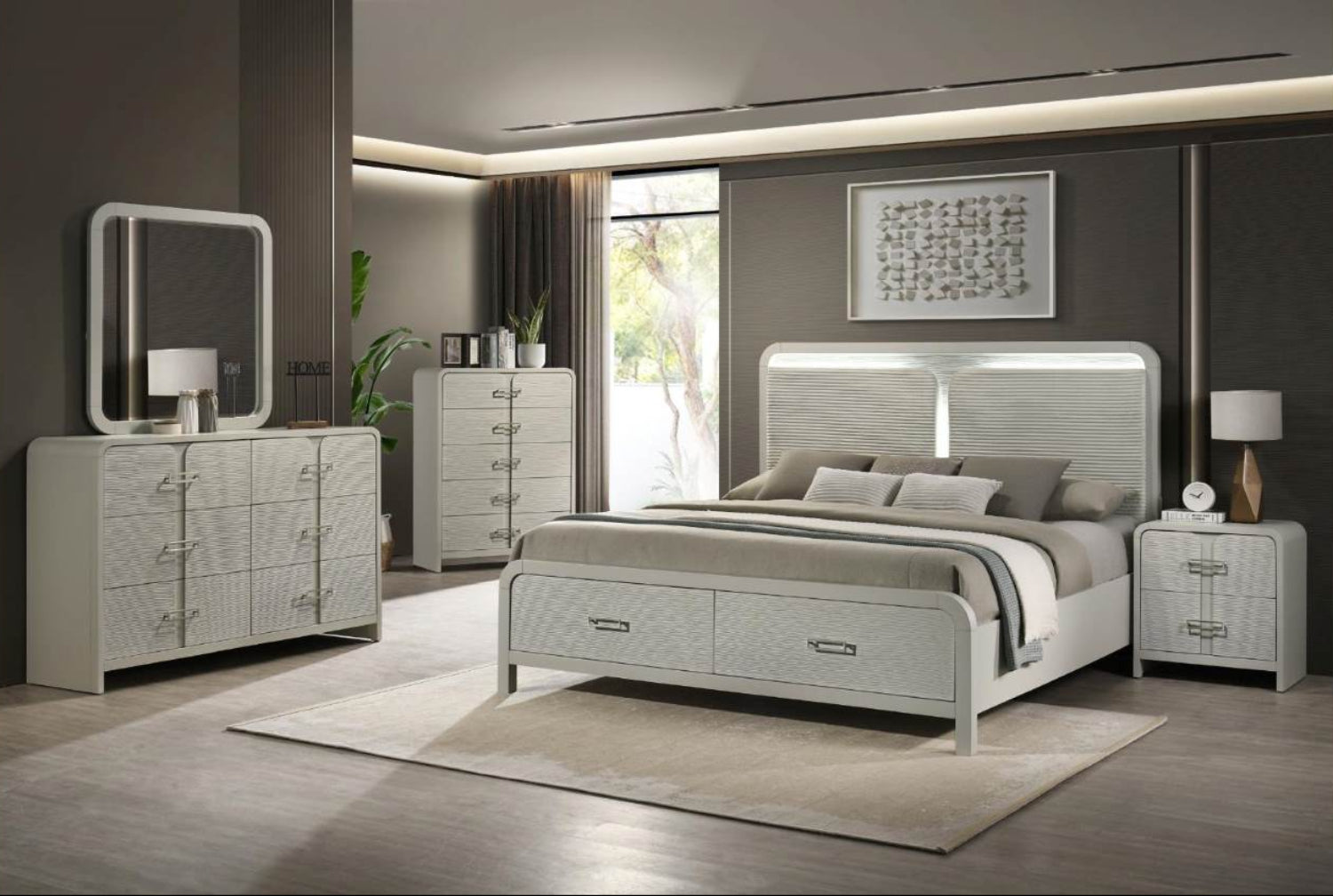 Aria Beige Wooden Bedroom Set with Storage Drawer 2011