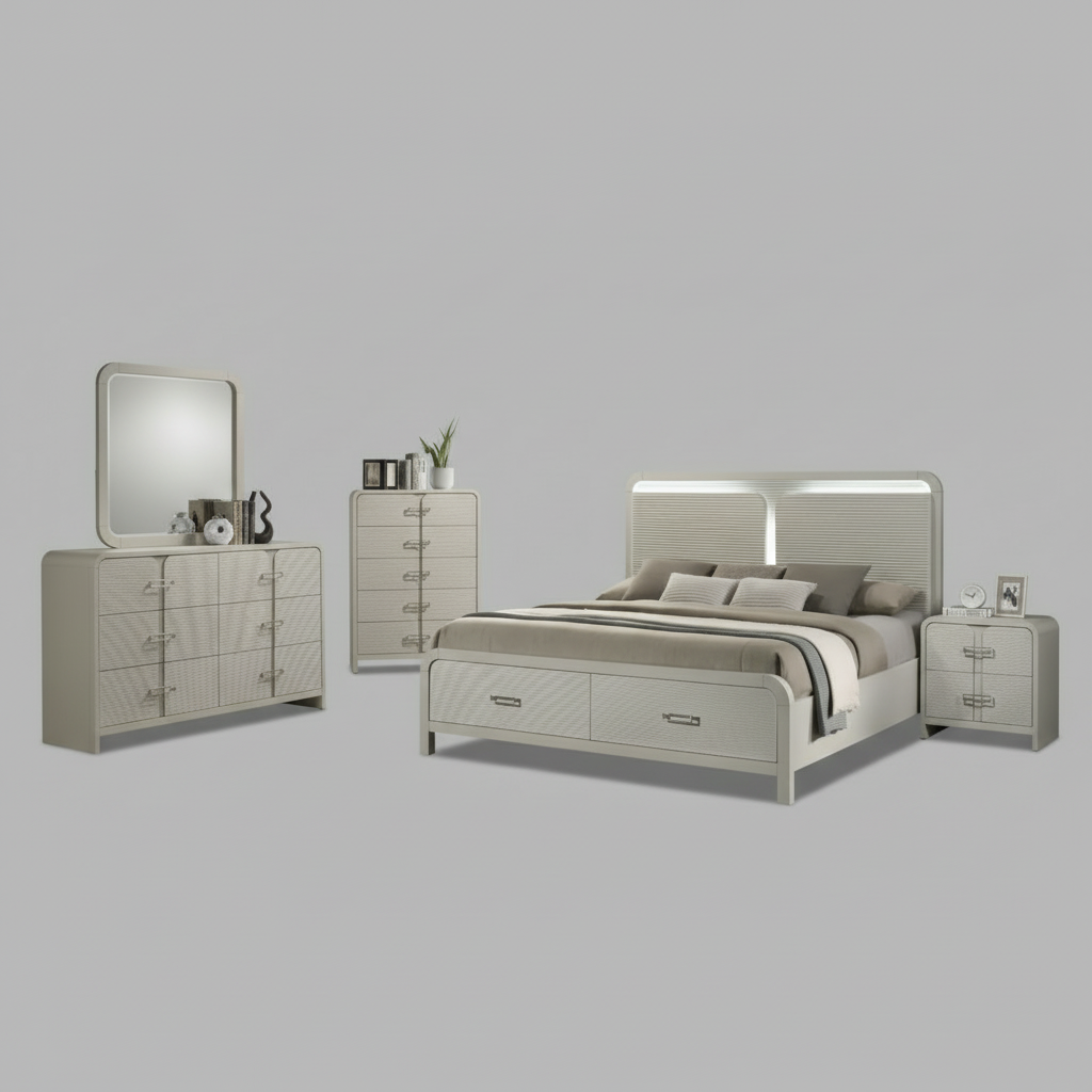 Aria Beige Wooden Bedroom Set with Storage Drawer 2011