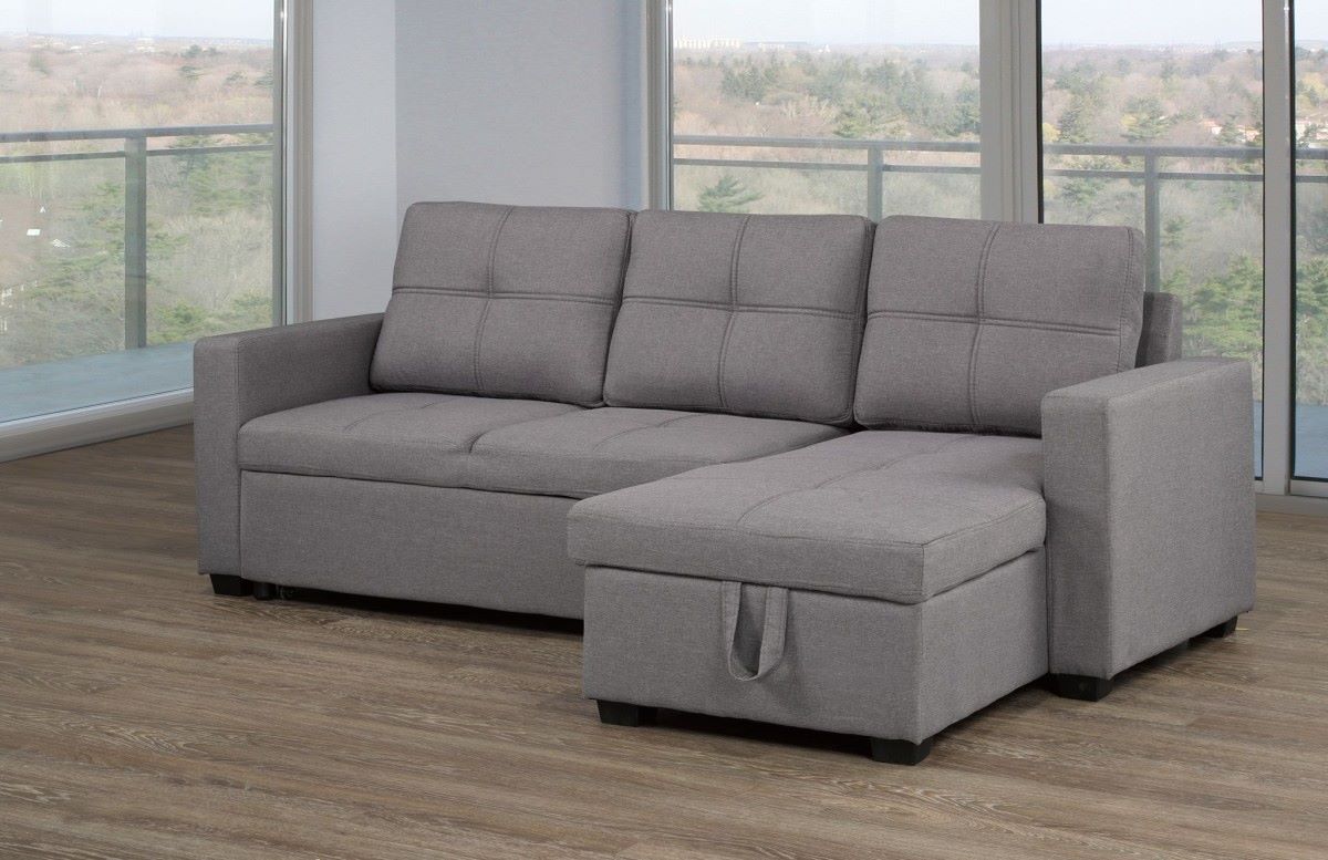 Aria Reversible Grey Fabric Sectional with Sofa Bed 20581