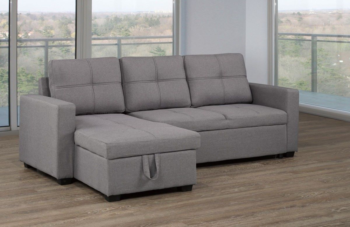 Aria Reversible Grey Fabric Sectional with Sofa Bed 20581