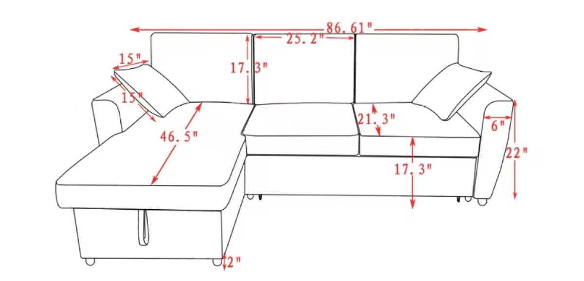 Aria Reversible Beige Sectional Sofa Bed with Storage 41120