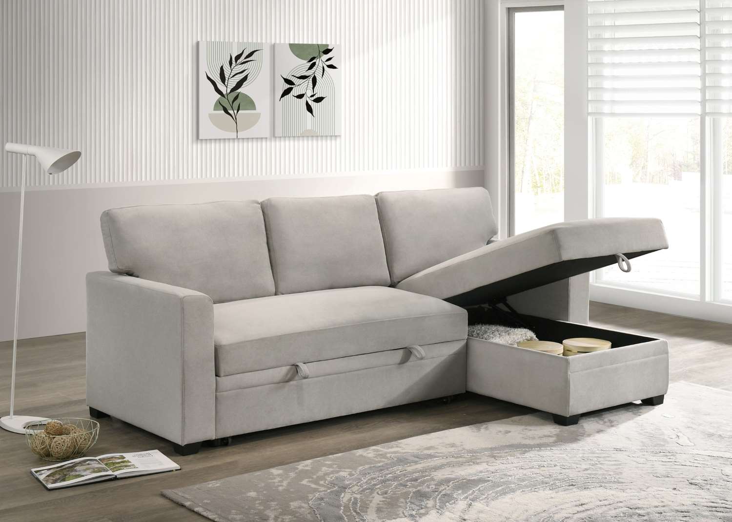 Ariadne Beige Fabric Reversible Sectional Sofa Bed 99073