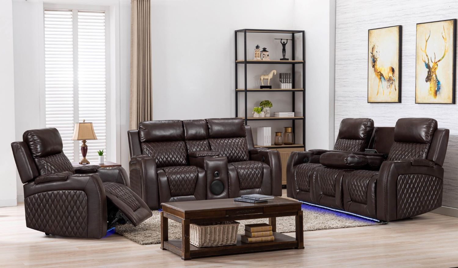 Arlington Brown Power Recliner Sofa Set with Built in Speaker