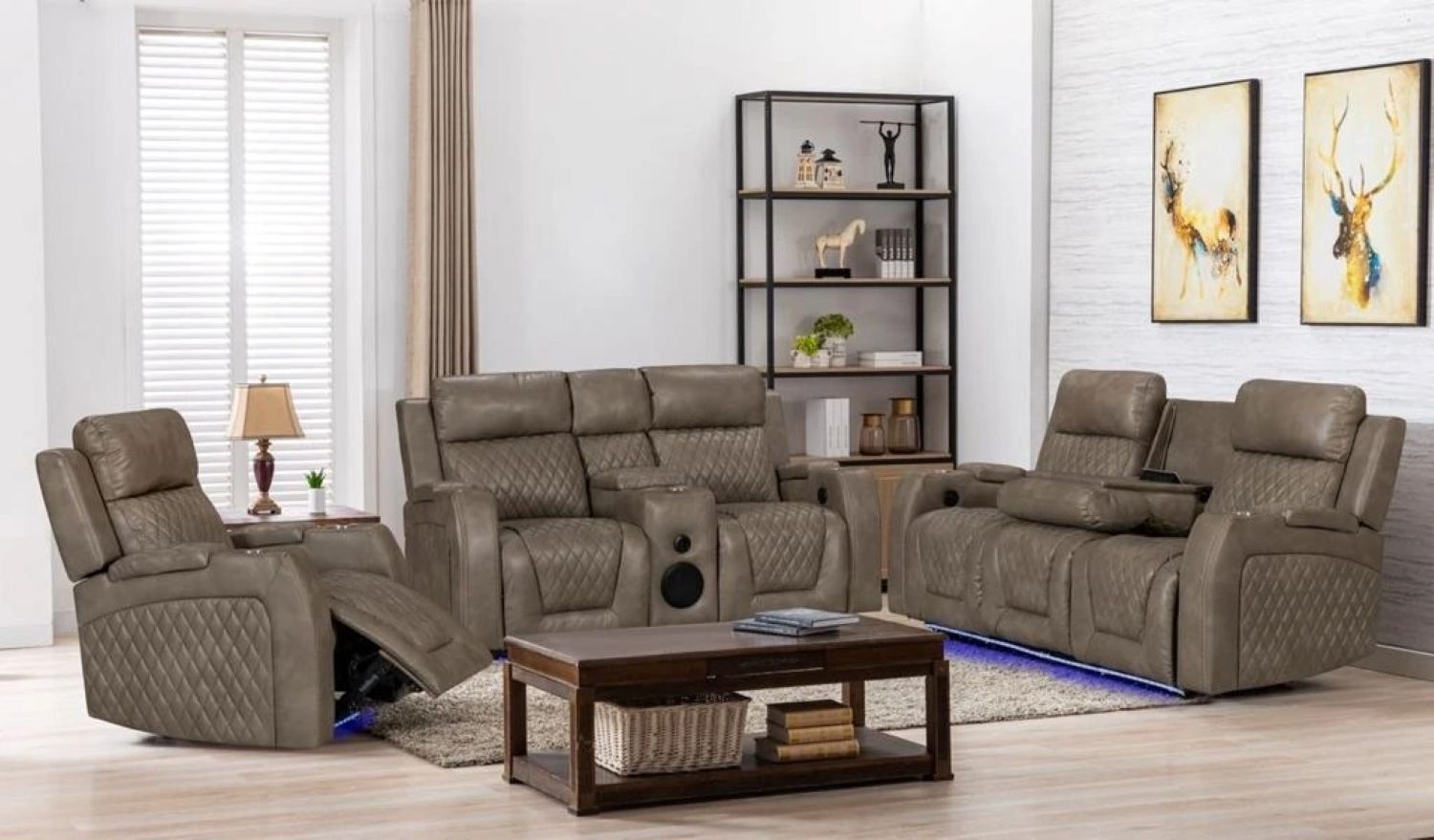 Arlington Mocha Power Recliner Sofa Set with Built in Speaker