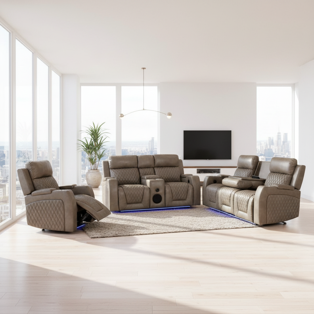 Arlington Mocha Power Recliner Sofa Set with Built in Speaker 8369